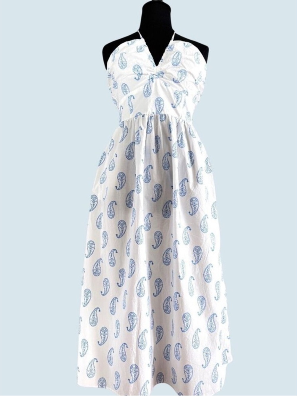 Universal Thread White Halter Maxi Dress with Light Blue Paisley